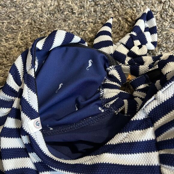 Fat Face Breton Hoop Ring Swimsuit Size US 2 Blue & White Stripe Adjustable New - Picture 8 of 9